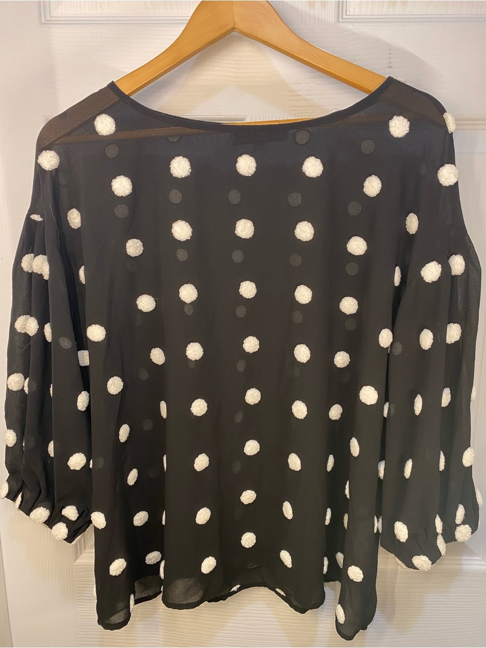 Eloquii 16 Nordstrom Black Sheer Blouse with White Pom-Dot Accents